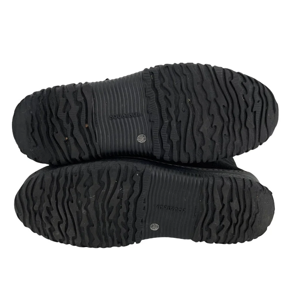 Aquatalia Tall Winter Boots Faux Fur Lined Black Suede Adjustable Straps | 8.5